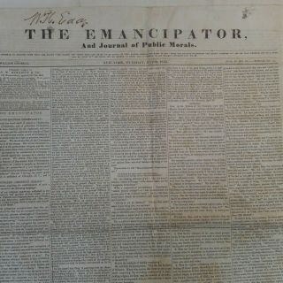 1834 York Anti - Slavery Newspaper The Emancipator / Public Morals Wm Goodell