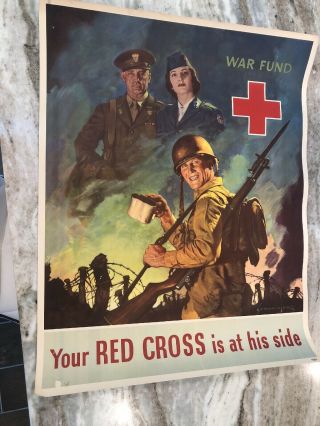 Wwii Ww2 Military Home Front Poster 1943 Your Red Cross Is At His Side