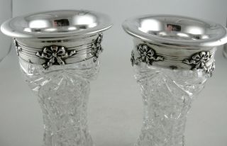 Sterling and cut Crystal Gorham vases - garland themed pattern (pair) 2