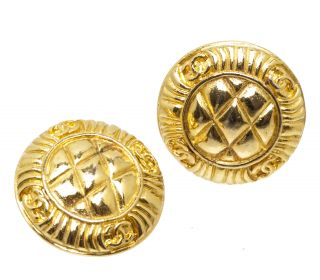 198 - 9 Chanel Vintage Quilted Logo Clip - On Earrings