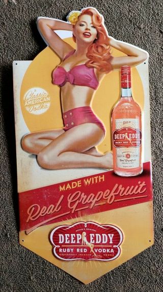 Deep Eddy Ruby Red Vodka Metal Sign Grapfruit Pinup Girl