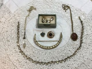 Georgian Victorian Jewellery Crystal Drop Necklaces Crescent Brooch Pendants Etc