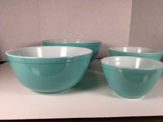 Set Of 4 Vintage Pyrex Turquoise Mixing Bowls 401 402 403 404 Nesting