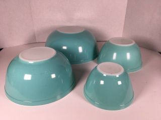 Set of 4 Vintage Pyrex Turquoise Mixing Bowls 401 402 403 404 Nesting 2