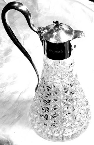 Elizabeth Ii Sterling Silver Top Claret Jug Cut Glass Millenium 2000 Mark Esst