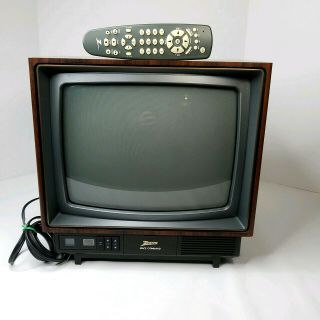 Vintage Zenith Space Command 13 " Color Crt Television Wood Grain Sf1315w 1989