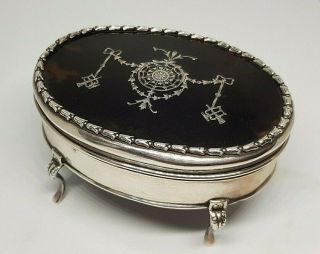 Antique Silver & Faux Tortoiseshell Pique Jewellery Box By William Comyns 1909