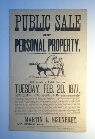 1877 Public Broadside: Personal Property - Livestock.  Doylestown Twp,  Pa.