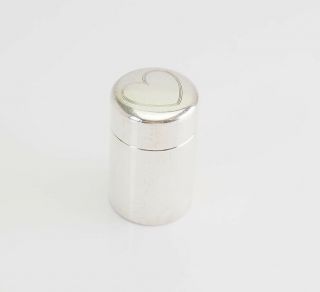 Antique Tiffany & Co Makers Sterling Silver Etched Heart Small Cylinder Pill Box