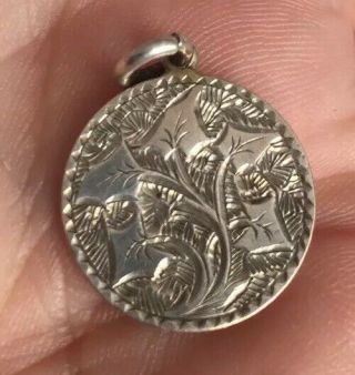 Victorian Love Token Silver Engraved Ivy Pictorial Coin Charm