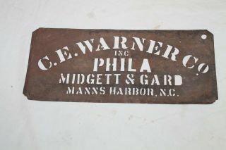 Antique Brass/copper Stencil Box Label C.  E.  Warner Co.  Inc