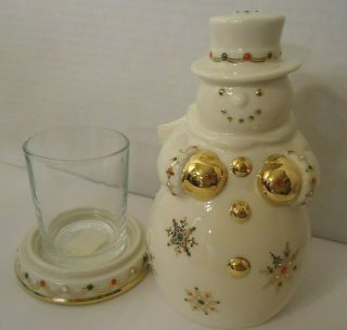 Lenox China Jewels Snowman Christmas Votive Candle Holder Porcelain 24k Gold
