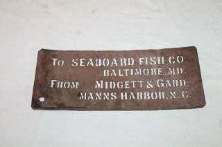 Antique Brass/copper Stencil Box Label Seaboard Fish Co