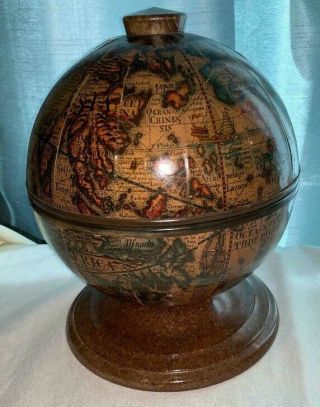 Vintage Old World Wooden Globe Ice Bucket - Made In Italy