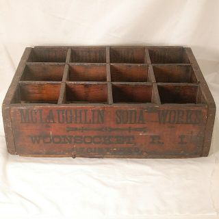 Antique 12 Bottle Wooden Crate - Mclaughlin Soda Woonsocket,  R.  I.