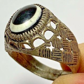 Ancient Roman Silver Ring With Very Rare Stone 3.  8gr 27.  7mm (inner 19.  8mm)