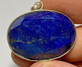 Antique Vintage Silver Amulet With Lapis Lazuli Stone 15.  5gr 40.  1mm