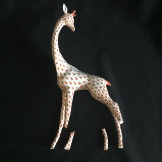 No Res Vintage Herend Hungary Russet Red Fishnet Giraffe Figurine For Repair