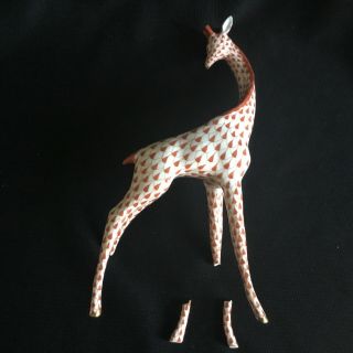 NO RES Vintage Herend Hungary Russet Red Fishnet Giraffe Figurine for Repair 2