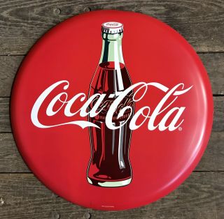 Coca - Cola Large Vintage - Style Rounded Tin Metal Sign,  24” Diameter