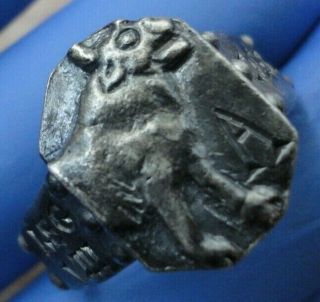 Scarce Ancient Roman Ar Silver Legionary Ring Legio Viii Augusta Bull 58 Bc