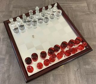 In N Out Burger Collectible Glass Chess Set With Wooden Case Rare