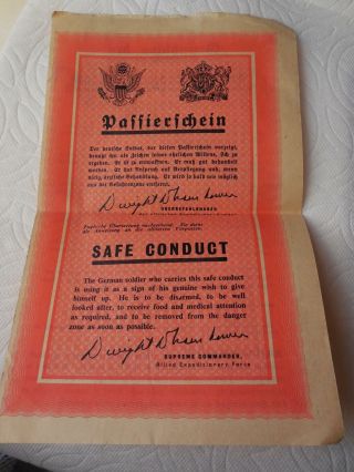 Wwii Us Allied Forces Safe Conduct Pass German Surrender Leaflet