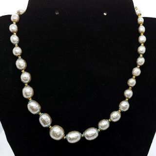 Signed Miriam Haskell Large Gray Baroque Pearls Necklace Jewelry