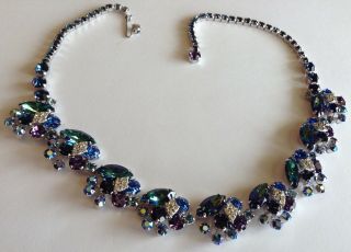 Vintage Hobe Signed Purple And Blue Rhinestone Necklace Stunning