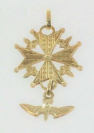 14kt Yellow Gold Hugenot Cross Spiritual Religious Dove Pendant (990027502)