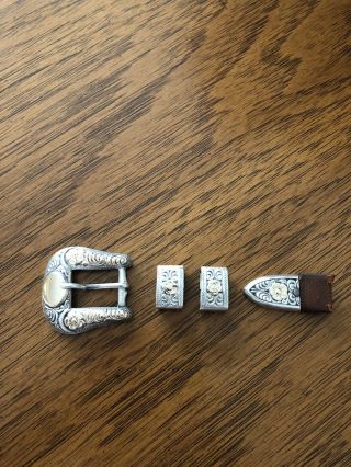 Vintage Sterling Silver 10k Gold Ranger Belt Buckle 4 Piece Set