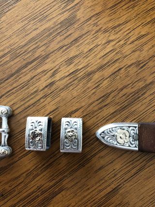 Vintage Sterling Silver 10k Gold Ranger Belt Buckle 4 Piece Set 2
