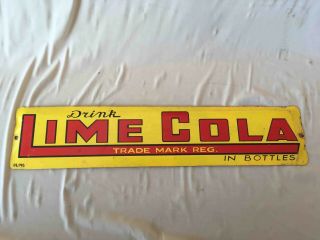 Old Drink Lime Cola In Bottles Painted Tin Advertising Grocery Store Soda Sign