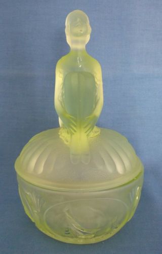 VINTAGE SOWERBY ART DECO URANIUM GREEN GLASS BATHING LADY TRINKET POT c1933 3