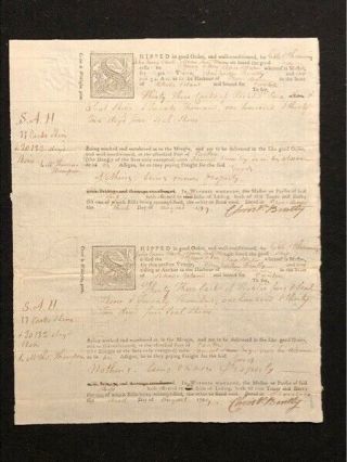 1799 Providence Ri 2 Unsevered Bills Of Lading 10¢ Embossed Revenues