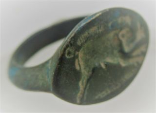 EUROPEAN FINDS ANCIENT ROMAN BRONZE SEAL RING WITH DEPICTION OF BOAR 2