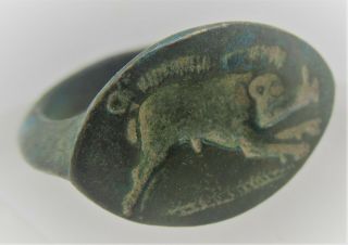 EUROPEAN FINDS ANCIENT ROMAN BRONZE SEAL RING WITH DEPICTION OF BOAR 3