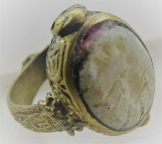 Late Medieval Islamic Gold Gilded Ring With Crystal Stone Intaglio