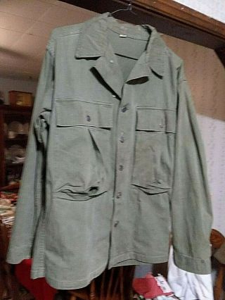 Vintage Ww2 Us Military 40s Hbt Shirt / Jacket 13 Star Buttons Herrinbone Olive