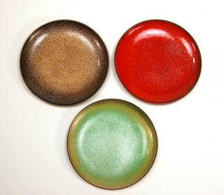 3 Mid - Century Modern Jade Snow Wong Enamel On Copper Plates/dishes 3 3/4 "