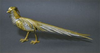 Realistic Marked Gilded Spanish Solid Silver Pheasant Figurine Hunting
