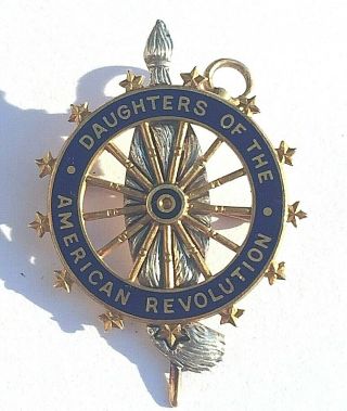 14k Gold & Enamel Daughters Of The American Revolution Dar Brooch Pin Pendant