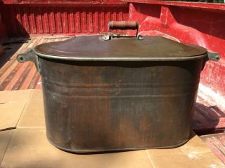Vintage Large Copper Boiler Wash Tub Basin Galvanized Lid & Wood Handles