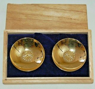 Sake Cups Gold Plated,  Presentation Box,  Pair,  2 5/16 Across By 1 Inch Deep