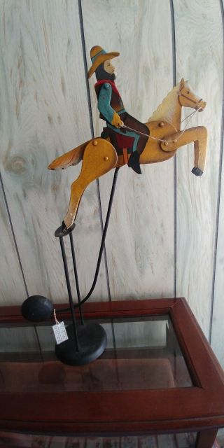 Vintage Folk Art Balancing Rocking Horse Cowboy Toy Cast Iron Pendulum Indonesia