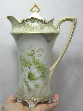 Vtg R S Prussia Red Mark Chocolate Pot W White Madonna Lilies Gold Trim Gorgeous