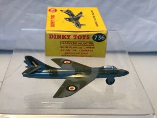 VINTAGE DINKY TOYS 736 R.  A.  F HAWKER HUNTER FIGHTER WITH BOX 3