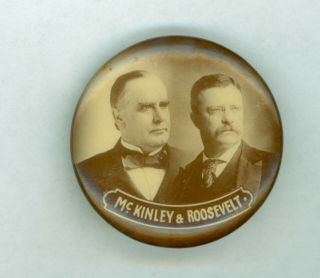 1900 President William Mckinley Roosevelt Campaign Jugate Pinback Button Sepia