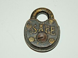Antique Vintage Unique " Safe " All Brass Padlock,  Lock,  No Key