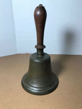 Antique Town Crier Brass & Wood Dinner Classroom Hand Bell 10”